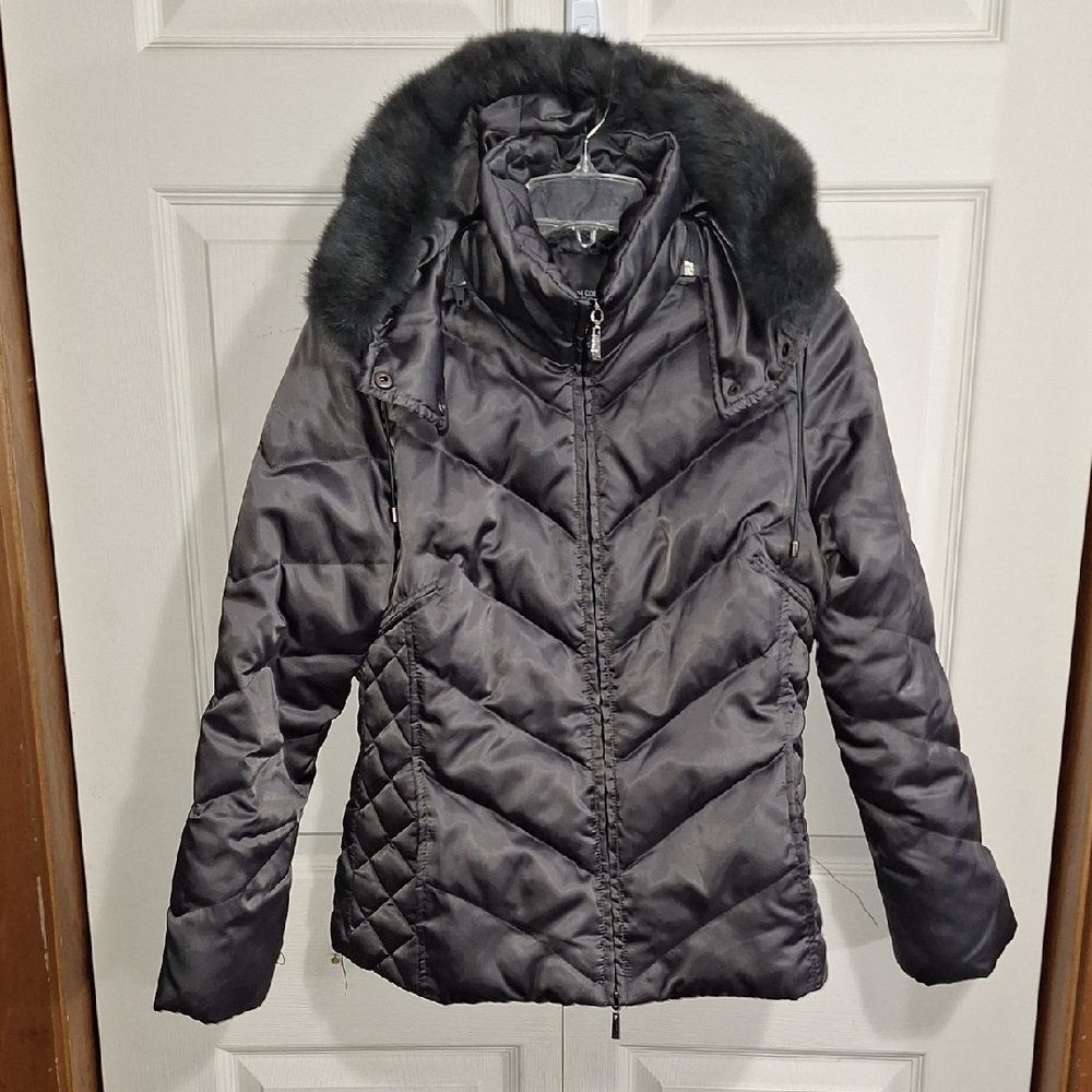 Kenneth Cole Reaction Charcoal Bronze Down Puffer Jacket - Fur Hood - S